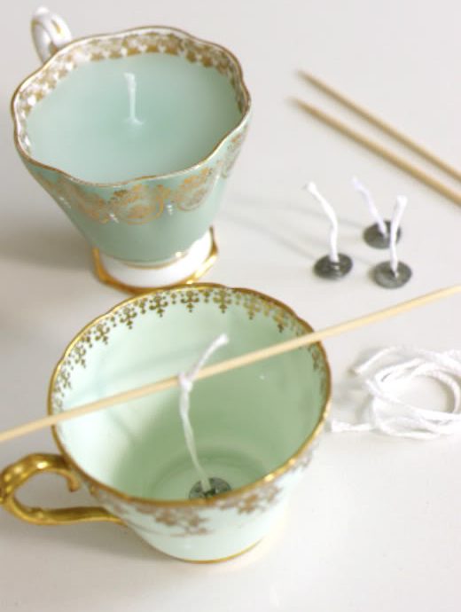 easy homemade gift tutorial, how to make teacup candles