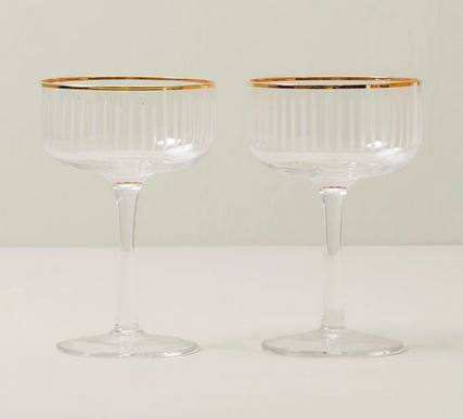 gold rimmed coupe glasses, thoughtful gift for a bartender